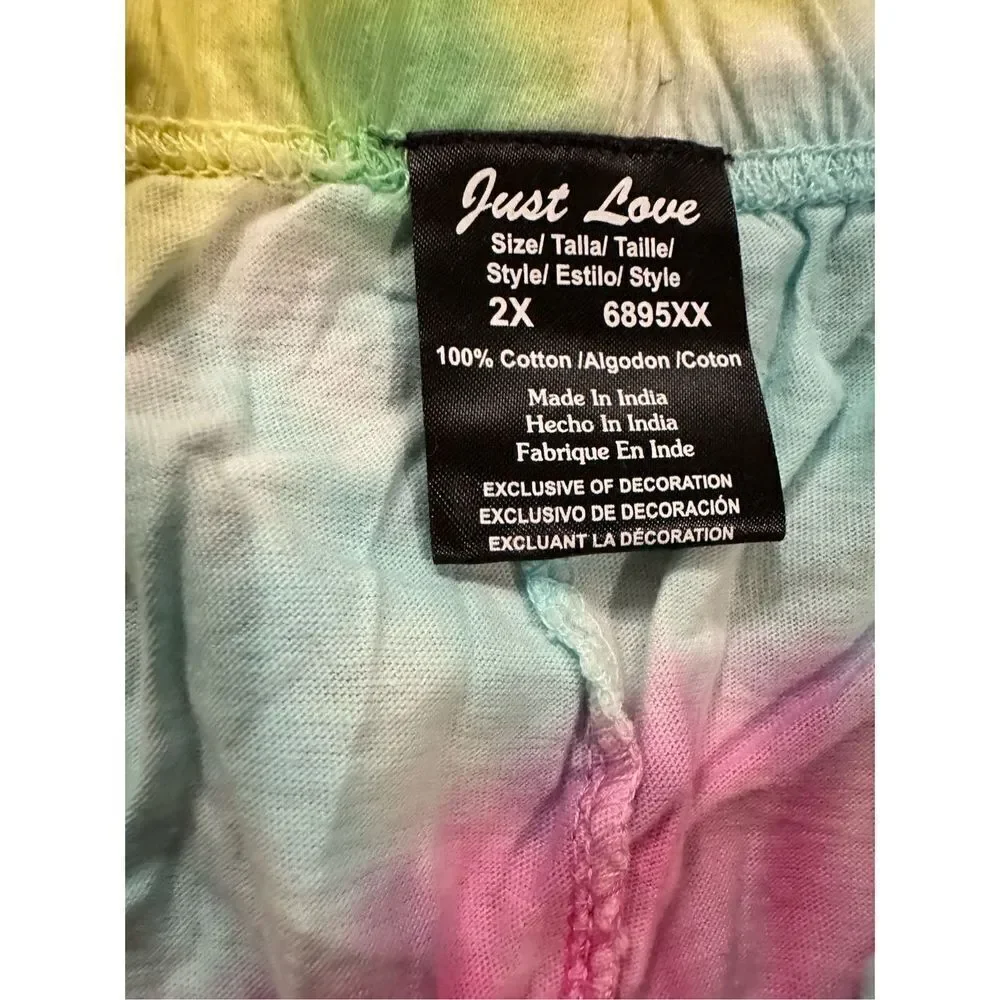 Just Love Womens Plus 2X Rainbow Tie Dye Pajama Shorts Cotton‎ Lounge 6895XX